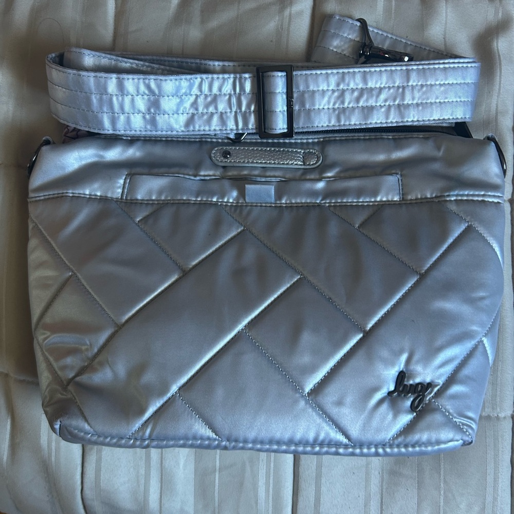 Lug Metallic Silver Quilted Crossbody Bag